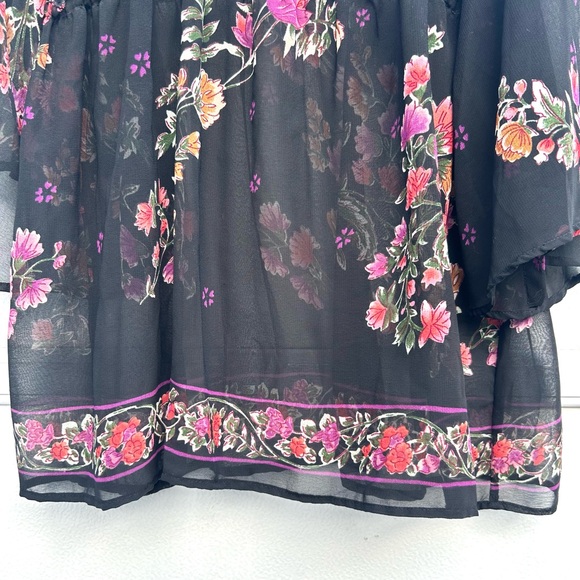 Angie Top Women S Black Multi Floral Sheer Sequined Whimsigoth Boho Fairy - Picture 5 of 10
